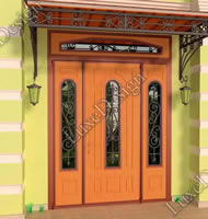 Парадная дверь со стеклопакетом, фрезеровкой и коваными элементами